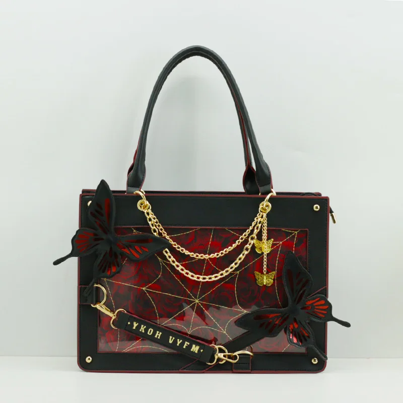 Elegant Dark Fantasy Butterfly Maze Pain Tote Bag Women's Gothic Style Handheld Crossbody Shoulder Bag Unique Design for Girls