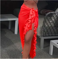 5 Colors Ruffle Sarong for Women 2024 Summer Solid Bikini Long Skirt Beach Dress Swimming Sun Protection Swim Cover Ups Monokini - Image 5