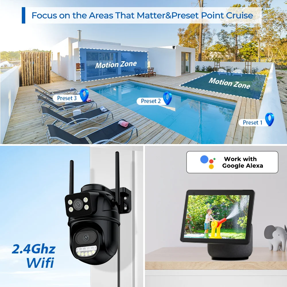 4K 8MP PTZ WIFI Camera Dual Lens Dual Screen IP Camera Outdoor 4MP HD Auto Tracking Security Protection CCTV Surveillance ICSee images - 6