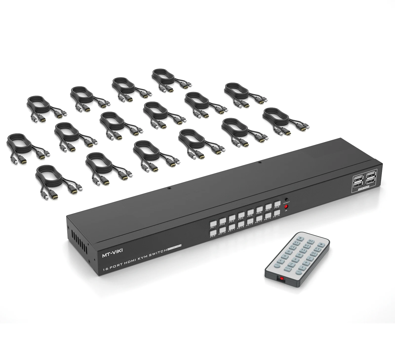 MT-VIKI 8 Port KVM Switch HDMI, 4K@30Hz 1U Rack Mount KVM HDMI Switch w/IR  Remote & Wire-Desktop Controller & 8 HDMI KVM Cables & Rack Ears