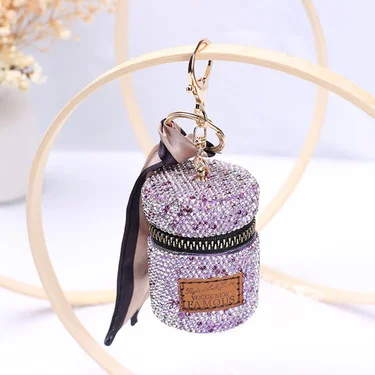 Aimiya Lipstick Bag with Scarf Smooth Zipper Plaid Printing Waterproof  Space-saving Change Purse Keychain Pendant Daily Use 