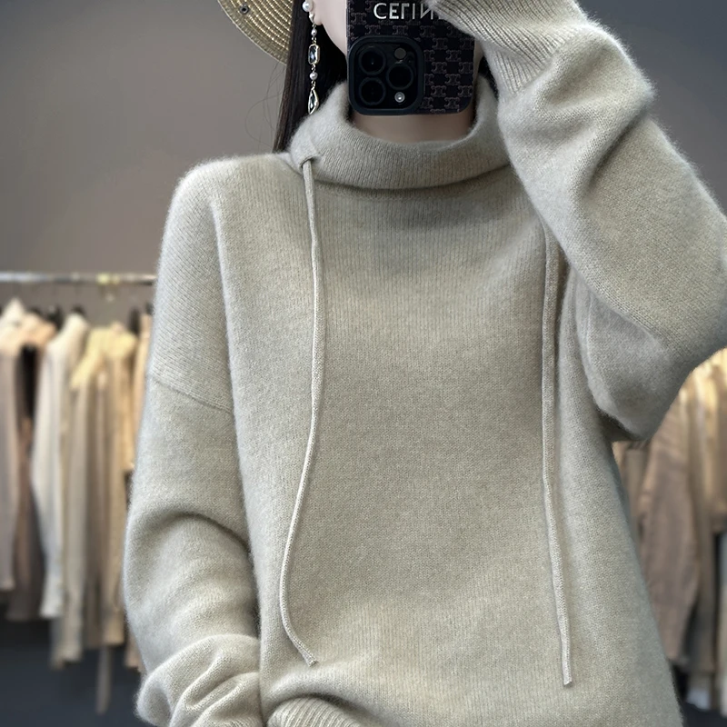2023-autumn-winter-new-100-pure-wool-sweater-women's-high-neck-loose-soft-luxury-cashmere-sweater-turtleneck-knitted-pullover
