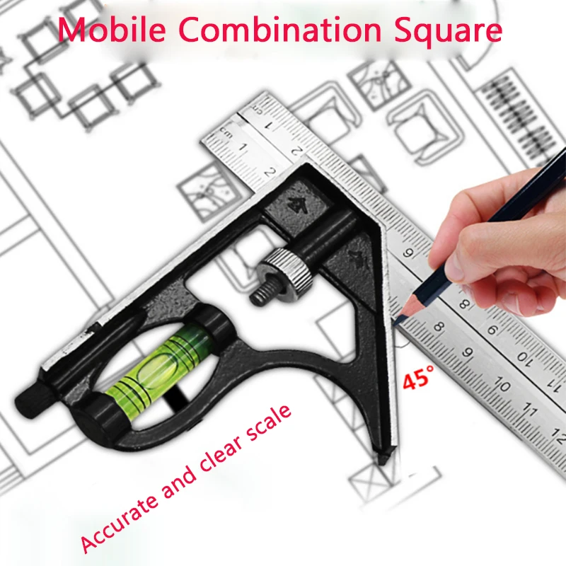 3 In 1 Adjustable Ruler Multi Combination 300mm/600mm Square Angle Ruler  Measuring Set Universal Right Angle Protractor Tools