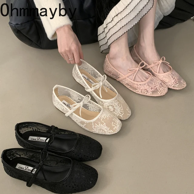 Lace Mary Jane Flats – Soft-Sole Slip-On Dress Shoes