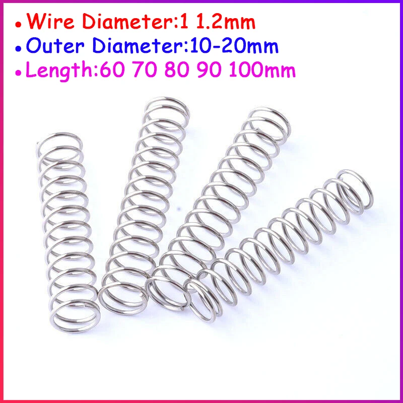 

5pcs Wire Diameter 1 1.2mm Galvanized Pressure Small Spring OD 10-20mm Compression Spring Length 60 70 80 90 100mm