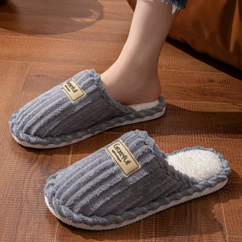 Winter Warm Graceful Home Slippers Women Indoor Lightweight Plush Slides Couples Concise Home Non-slip Corduroy Fluffy Sandals 1