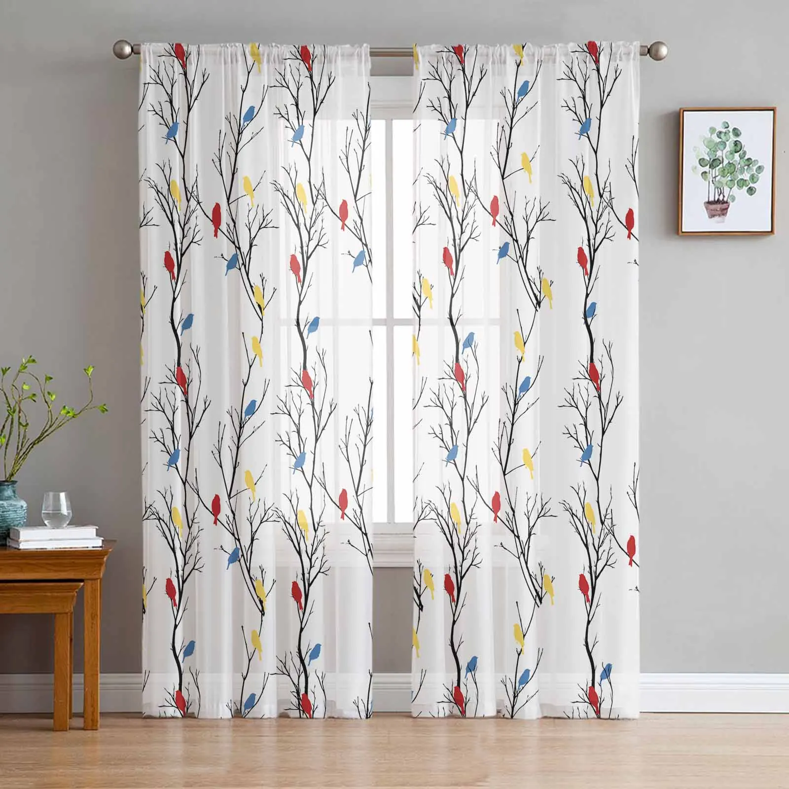 

Branch Birds And Animals Voile Sheer Curtains Living Room Window Tulle Curtain Kitchen Bedroom Drapes Home Decor