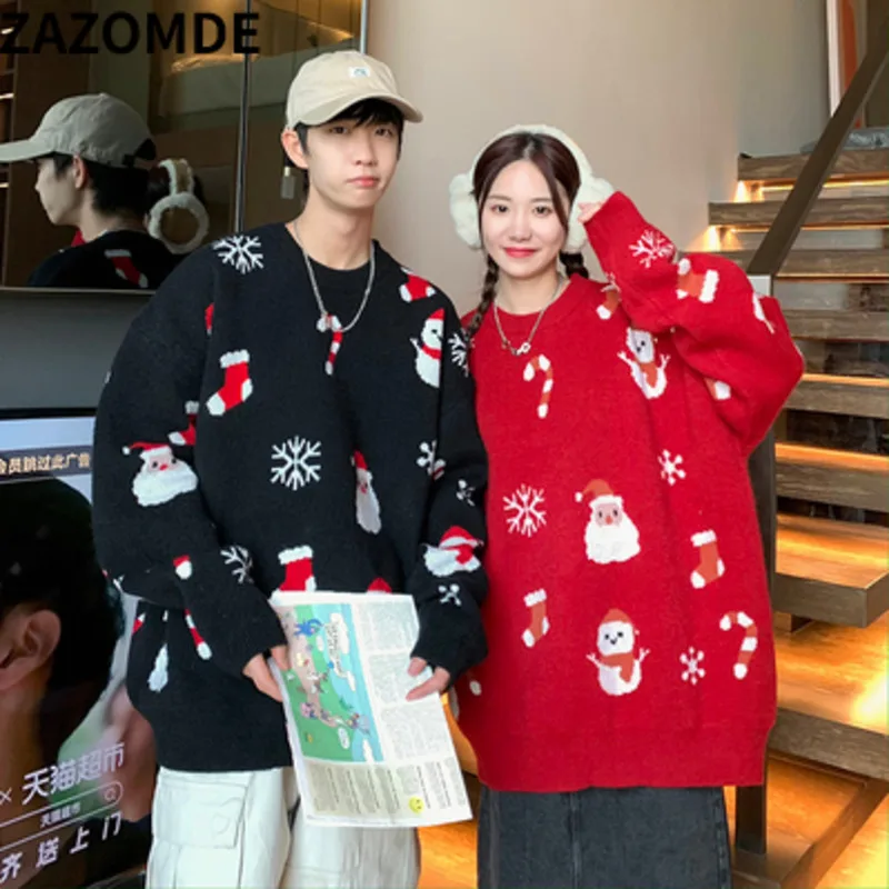 

ZAZOMDE Christmas Knit Sweater Men Oversize Navidad Pullover Sweater Women Sweater Autumn Winter Couple Sweater Jacket Man Homme