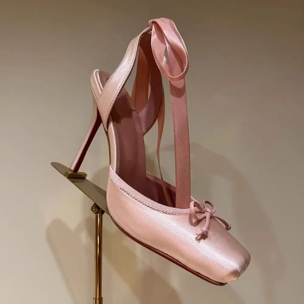 2025 Women Summer High Heeled Shoes for Woman's Square Toe Thin Heels Butterfly-Knot Pumps Sexy Ladies Ankle Strap Wedding Shoes 4