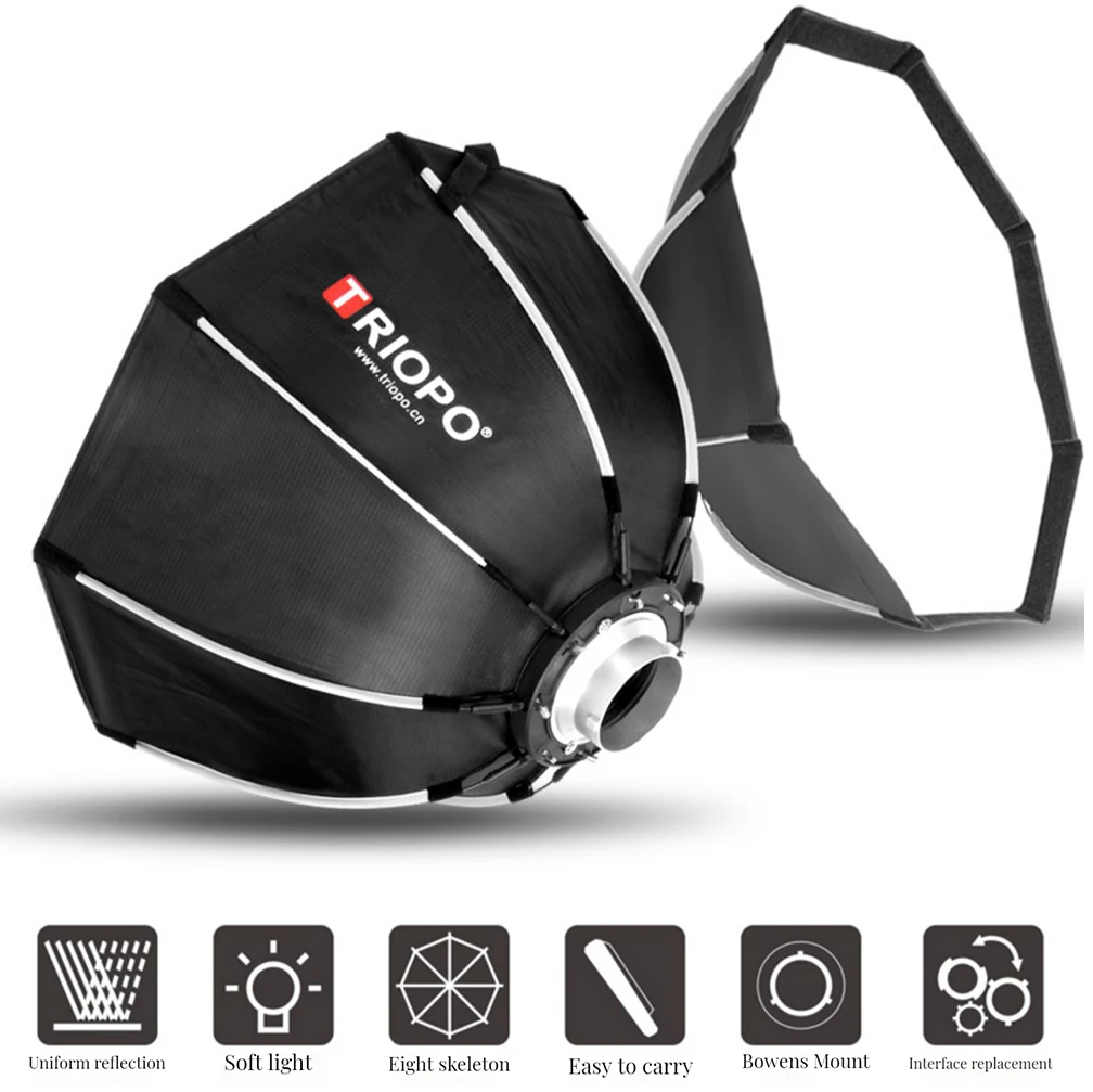 Triopo 55cm 65cm 90cm 120cm Speedlite Portable Octagon Umbrella Softbox + Honeycomb Grid Outdoor Flash Soft Box for Iconic Brand Godox