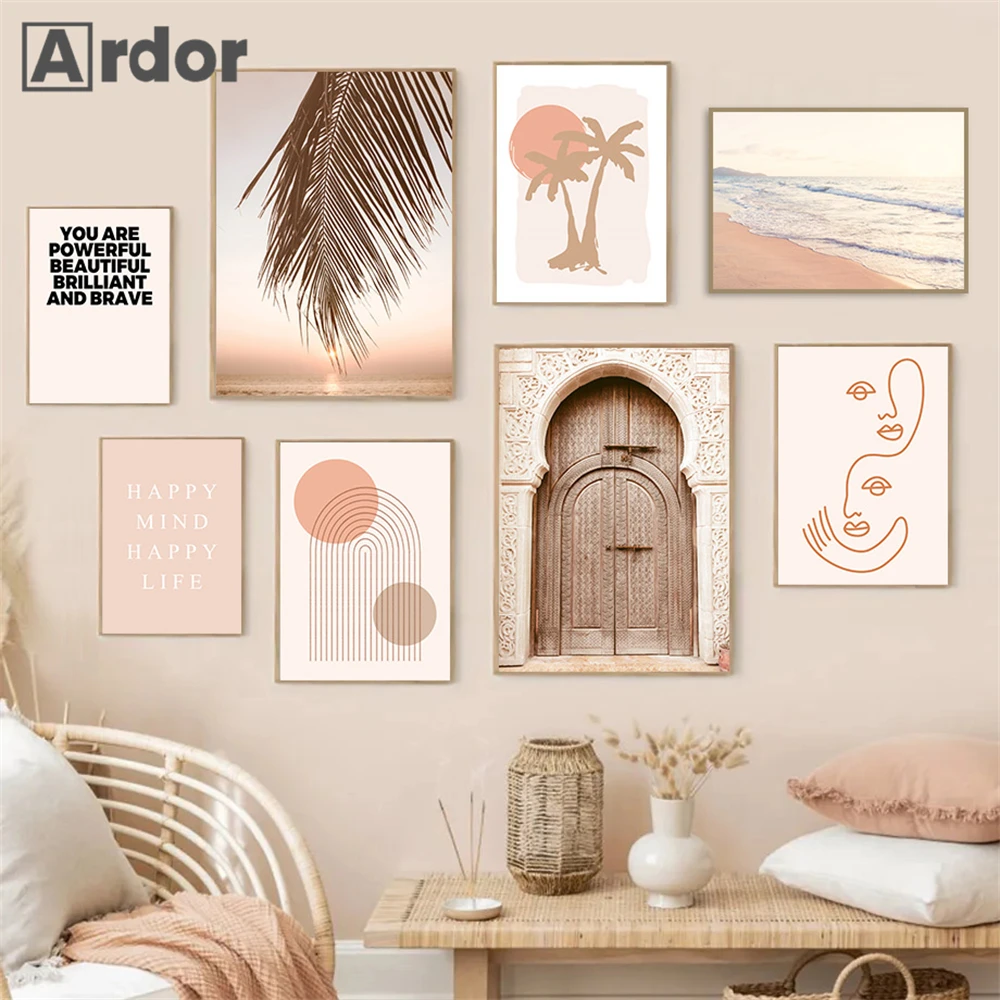 

Palm Leaf Beach Wave Canvas Poster Abstract Sun Print Painting Line Wall Art Posters Nordic Wall Pictures Living Room Home Decor
