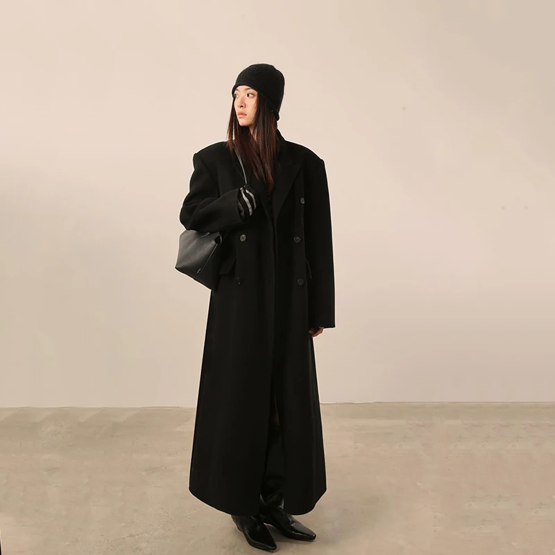 Y2K Faux Wool Coats for Women Winter Thick Warm Double Breasted