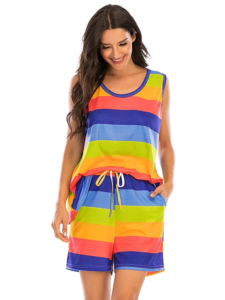 Sleepwear Suits Women Sexy Pyjama Short Sleeve Pajamas Set 2023 Woman Plus Size Pijamas Comfortable Girl Tank Top Pyjamas Set