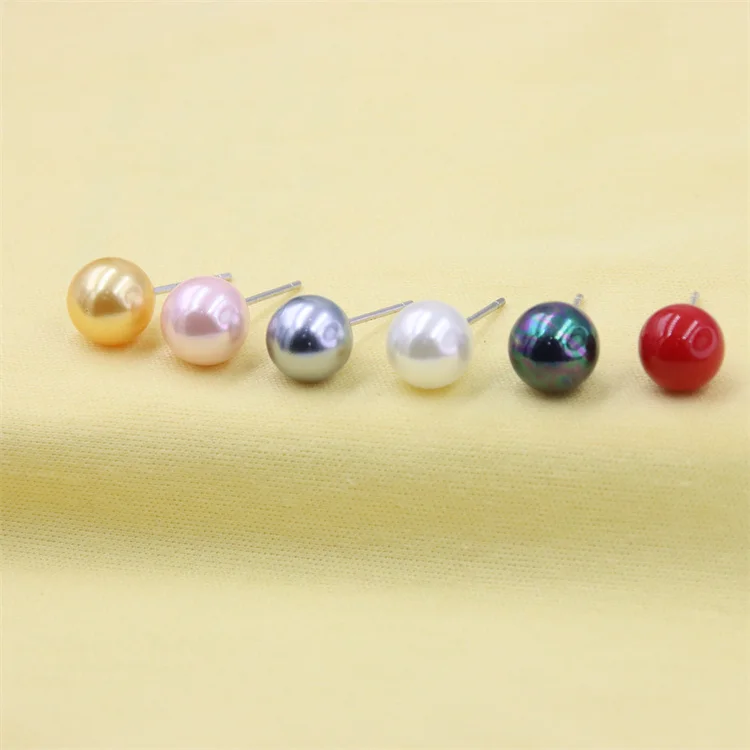 

ZFSILVER 100% 925 Sterling Silver Fashion Simple White Red Grey Pink Yellow Shell Pearl Stud Earrings Jewelry For Women Charm