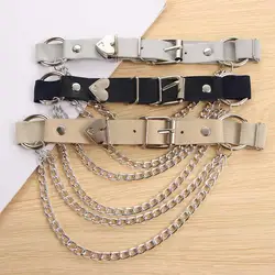 Sexy Elastic Thigh Ring Leg Harness Punk Chain Women Suspenders Fashion Accessories PU Leather Heart Garter Belt