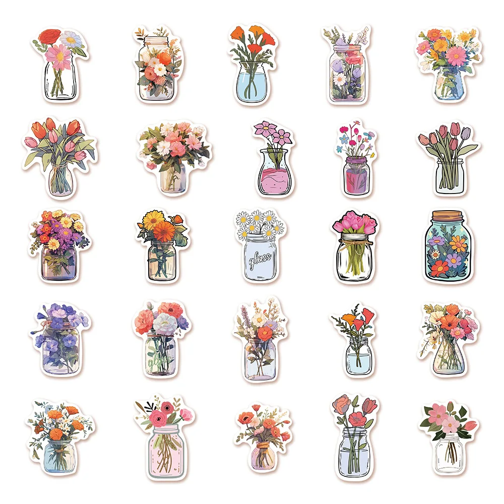 50 قطعة ملصقات زهرة الكرتون لطيف مجموعة الجمالية D...