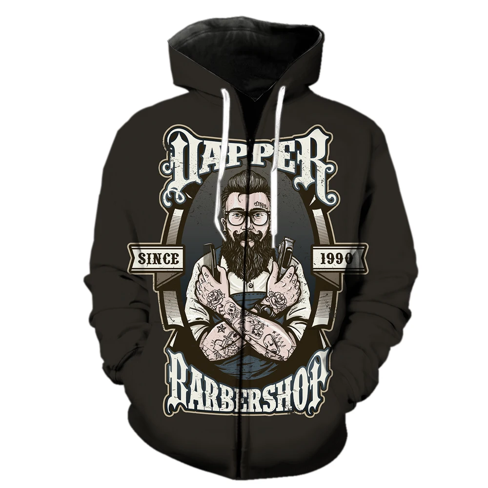 

Cartoon Barber Men's Zipper Hoodie Hip Hop Funny Long Sleeve Oversized 2022 Hot Sale Fashion Casual With Hood Jackets Spring