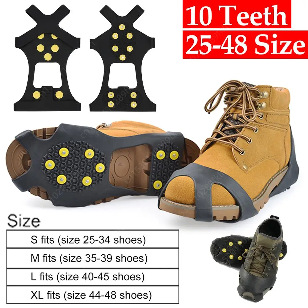 1Pair 10 Studs Snow Ice Gripper Climbing Shoe Spikes Grips 25-48