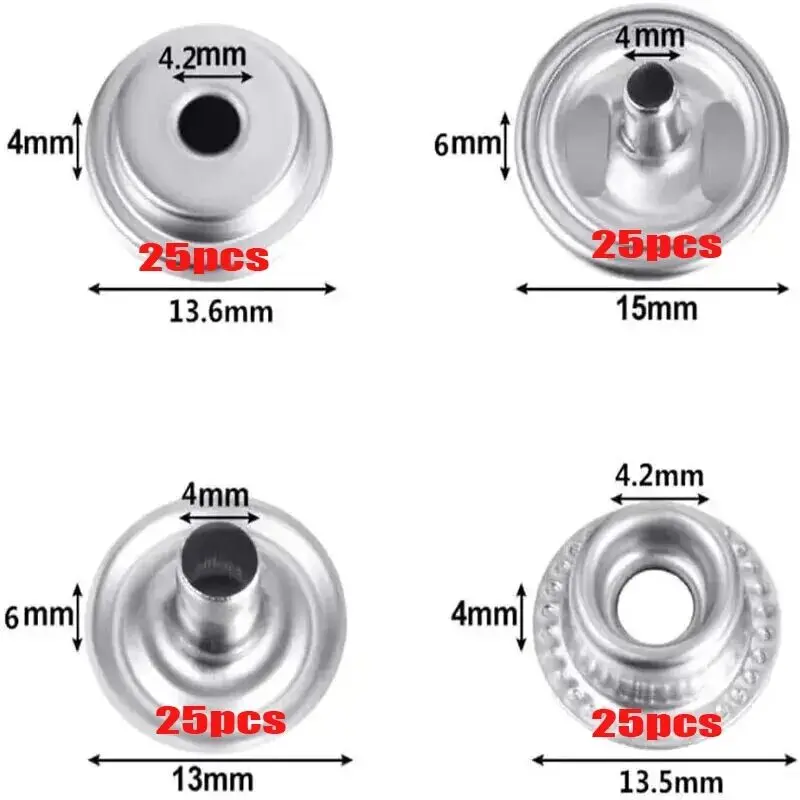 25set 15mm Stainless Steel Snap Fastener Kit, Marine Grade Snap Fastener Stainless Steel Snap Buttons for  Sewing Leather Bags 2