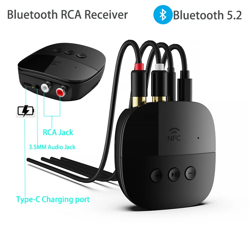 차량용 블루투스 5.2 수신기 RCA 블루투스 어댑터, 3.5mm 잭 Aux 블루투스 수신기, 스피커용 무선 오디오 어댑터, 2RCA