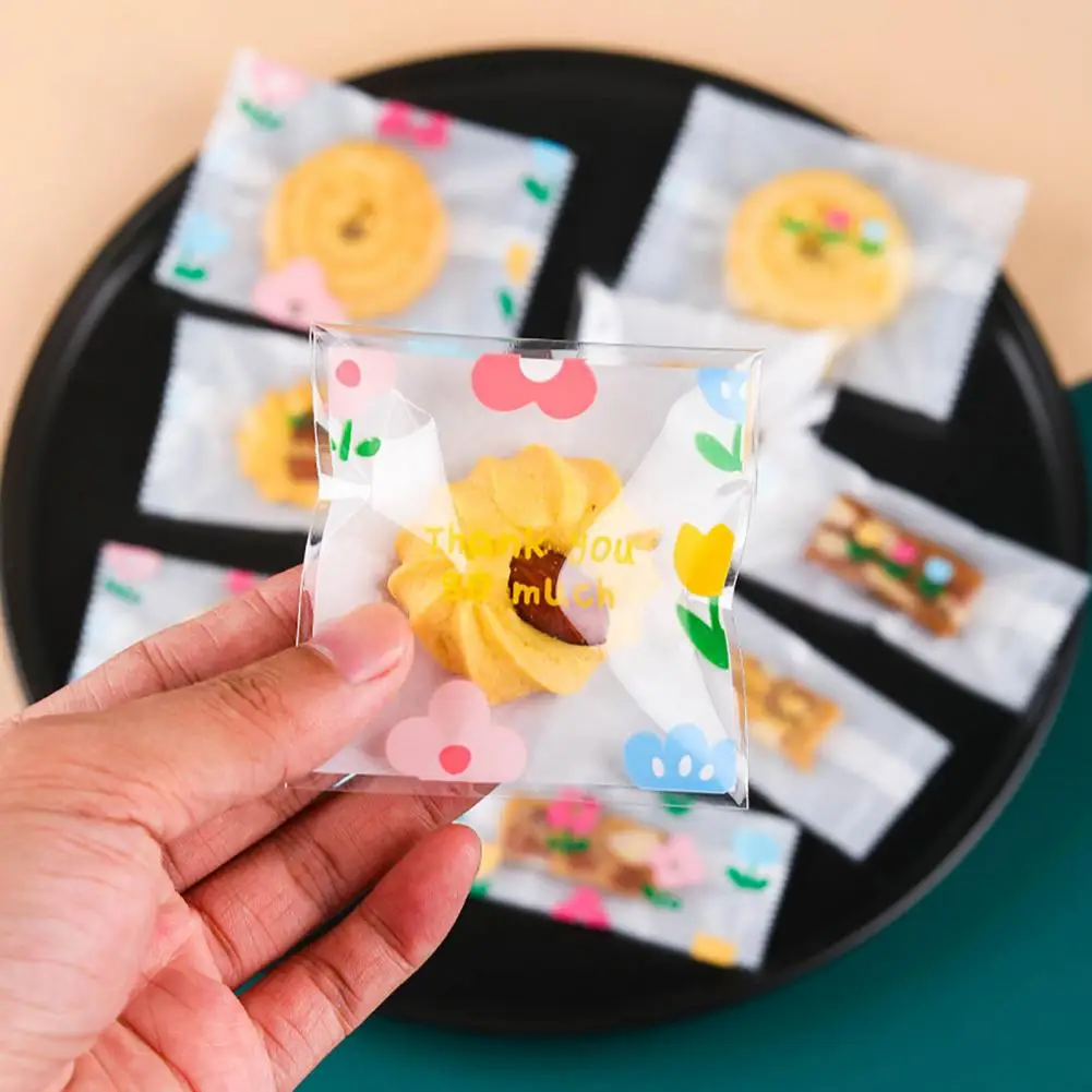 

Floral Printed Bags Cookie Biscuit Set Packaging Bags Semi-Transparent with Floral Print Design Packing Bags 100Pcs/200Pcs