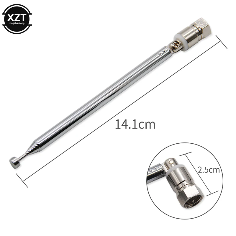 1PC NEW F Type Radio TV Antenna 6 Section Telescopic Aerial Replacement Connector For TV AM FM Radio Cable 14-55cm