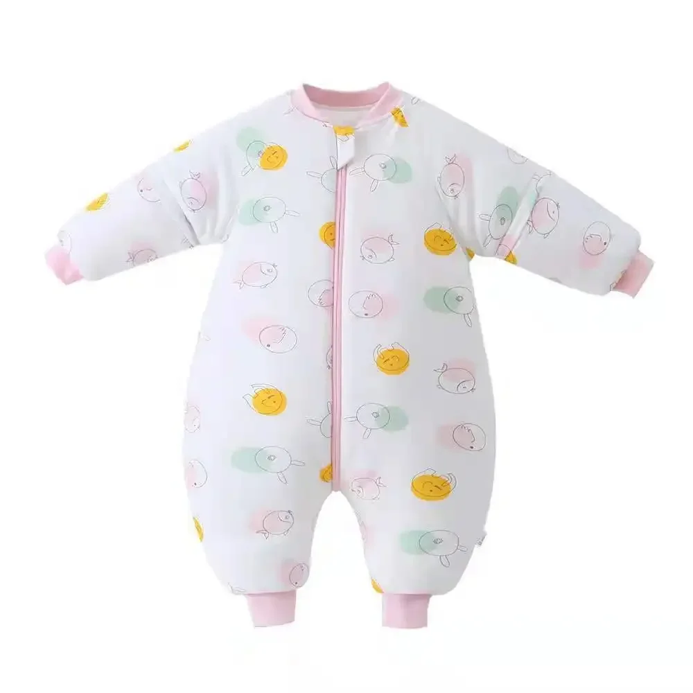 Baby Sleeping Bag Winter Boys Girls Sleep Sack with Legs 3.5Tog Cotton Detachable Sleeve Two-Way Zipper Warm Rompers Pajamas