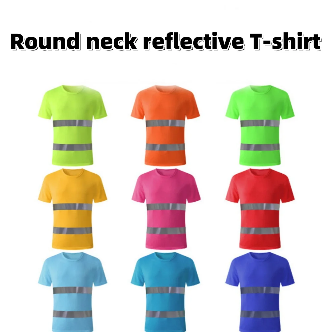 Round Neck Reflective Vest Collarless T-shirt Construction Site Fluorescent Short Sleeved T-shirt Cycling Outdoor Safety Suit reflective safety vest reflective safety jacket