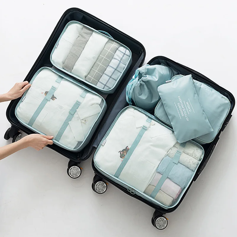 6pcs blue travel storage bag Clothes Storage Bags Portable Luggage