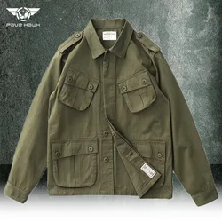 Multi-Pocket Cargo Jacket Men Tactics Solid Color Retro Casual Safari Style Loose Lapel Jackets M42 Casual Retro Outerwear New