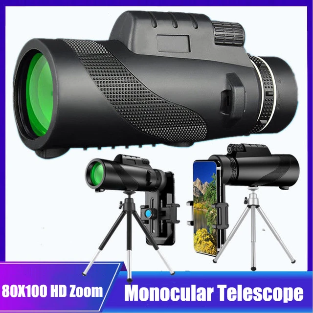 Telescopio Monocular HD de largo alcance, Zoom con trípode, Clip para  teléfono, caza al aire libre, Camping, turismo, 80x100 - AliExpress