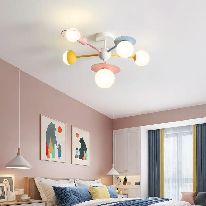 Description Picture 3 of itemMacaron Colorful Chandelier Nordic Restaurant Café Pendant Lamp Bedroom Living Room Study Home Decor Bull Fixture LED Lights