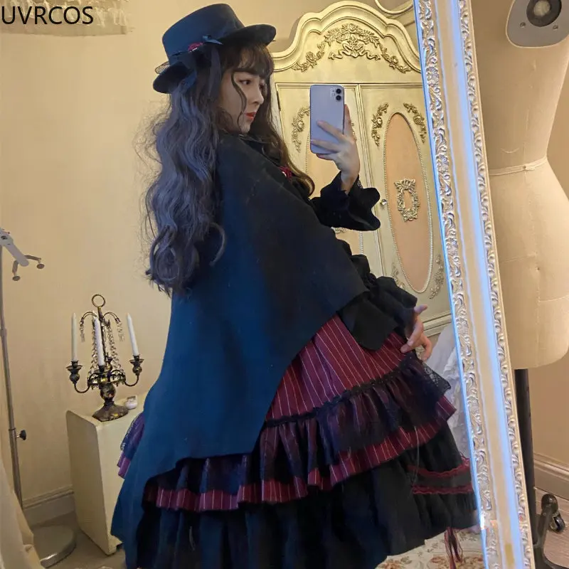 Victorian Gothic Lolita Jsk Dress Women Halloween Y2k Bat Collar Shirt Woolen Princess Dresses Vintage Punk Harajuku Party Dress lolita dress lolita suspender dress lolita cosplay costumes
