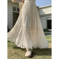 2025 Spring and Summer New pleated A-line skirt in the long high waist thin gauze skirt  Lady Girl Skirt Chic Elegant Long Skirt - Image 3