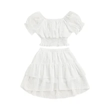 Vêtements deux pièces en coton pour bébés filles, ensemble décontracté d'été à la mode en mousseline de soie, hauts à manches courtes et jupes courtes