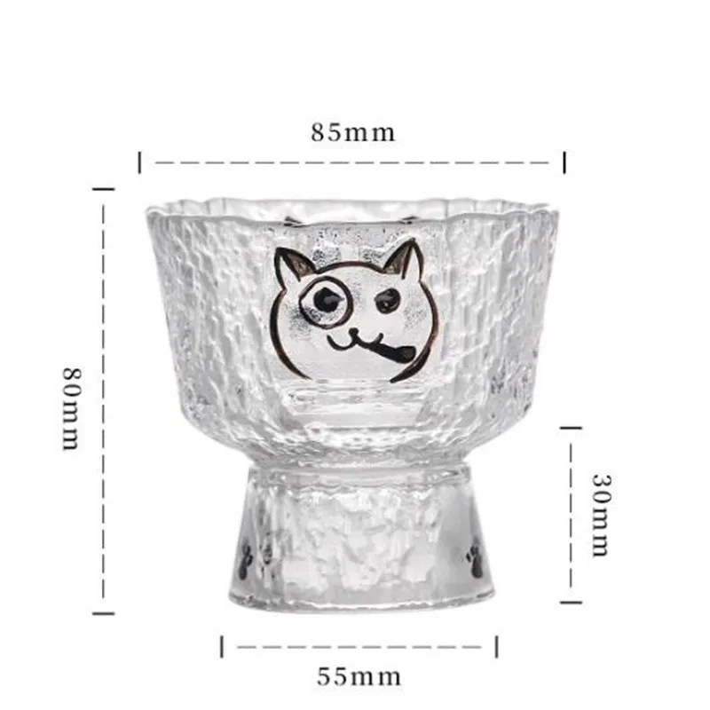 150ML Cartoon Cute Cat Pattern Glass Tea Cup Transparent Crystal Glass Goblet Cup For Coffee Whiskey Vodka Beer