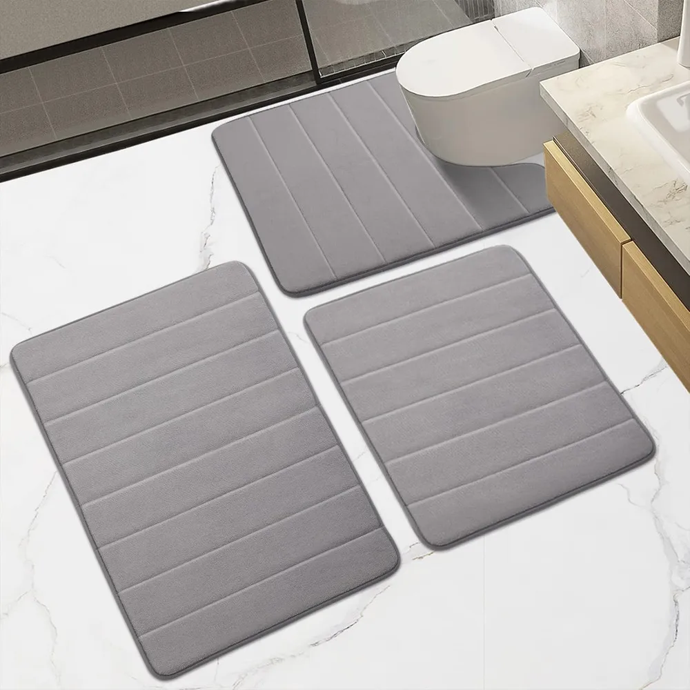 1/2/3Pieces Memory Foam Bathroom Mat Set Non-slip Bath Mat Super Absorbent Water Bathroom Floor Mat Machine Washable Toilet Rug