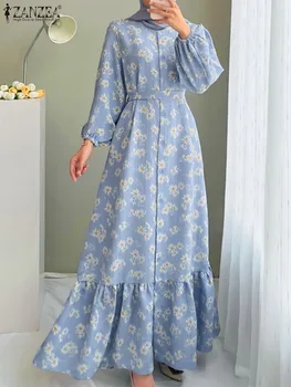 Autumn Bohemian Muslim Dress Long Sleeve Printed Dresses For Women Elegant Abaya ZANZEA Dubai Long Vestidos Turkey Kaftan Robe