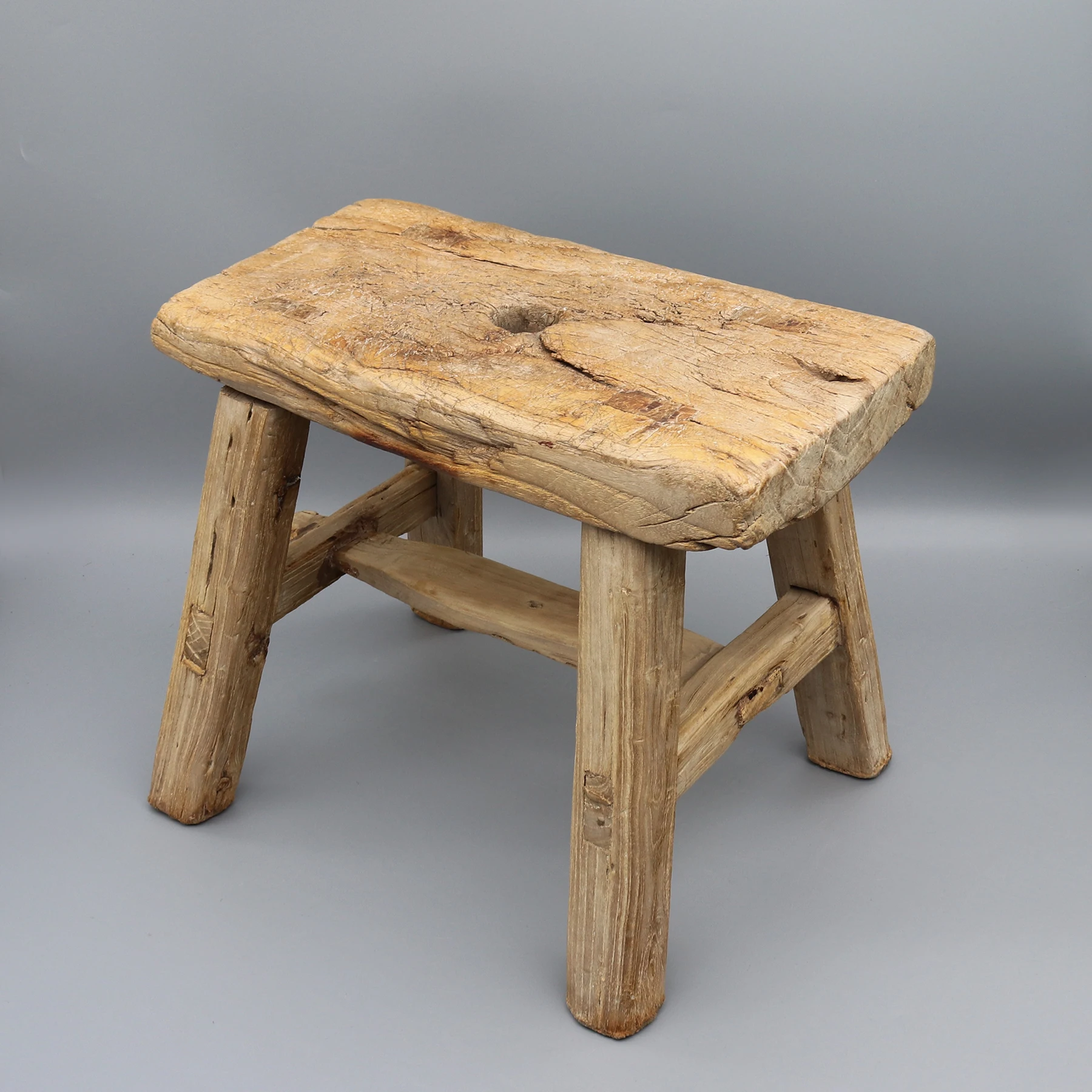 

Bathroom bench, Medium size, Solid elm wood, Old stool, Mortise and tenon jointed stool, Sturdy pedestal