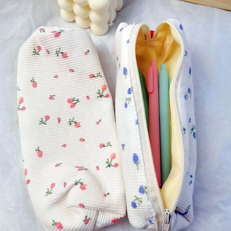 Pencil Case Kawaii Floral Fresh Style Small Flowers Pencil Bag Cute Simple Pen Bag Storage Bags School Supplies Stationery Gift
