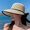 Women Ponytail Straw Sun Hat Wide Brim Visor Summer Adjustable Cap Sun Beach Foldable Hats 1