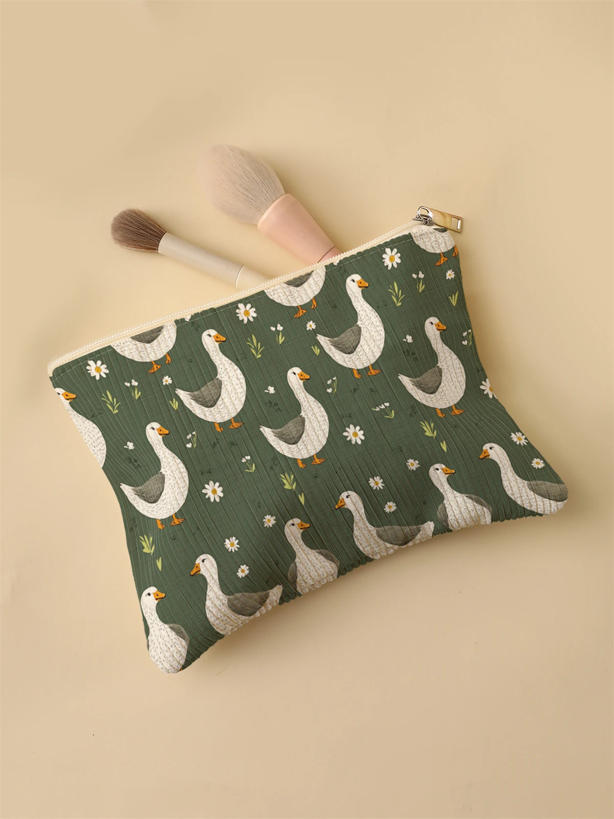 Women's Corduroy Travel Cosmetic Bag Portable Large Capacity Makeup Storage Organizer Zipper Clutch Purse Make up Bag