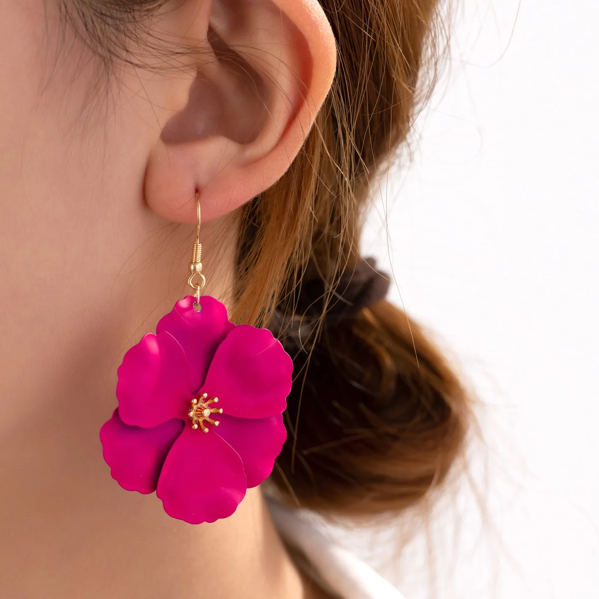 Fashion Girls Flower Earrings Dangle Creative Alloy Spray Painting