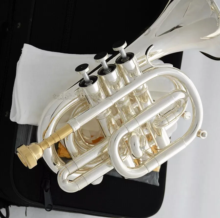 Professional Silver Plated Pocket Trumpet Bb Key Monel Valves Free 2 Mouthpiece
