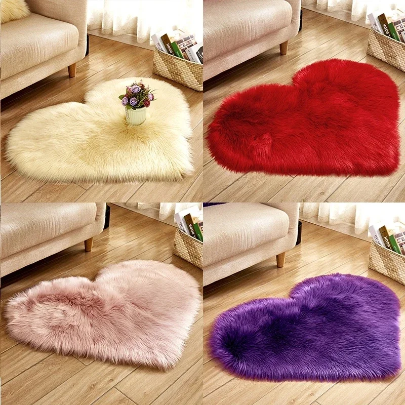 

Heart-shaped Fluffy Rug Cushion Bedroom Mat Artificial Wool Hairy Carpet woolen blanket Fur Rugs Office Carpets for Living Room