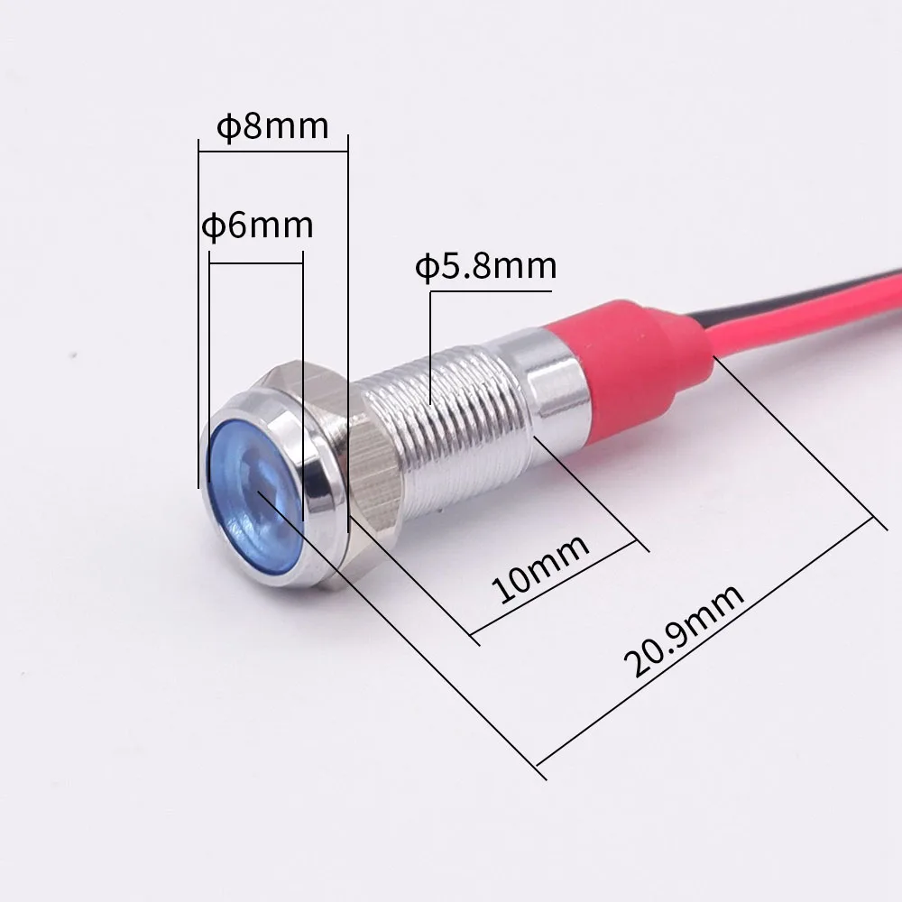 1PC 6mm LED 금속 표시 등 파일럿 경고 신호 램프 미니 6V 5V12V 24V 220v 와이어 레드 오렌지 블루 그린 화이트