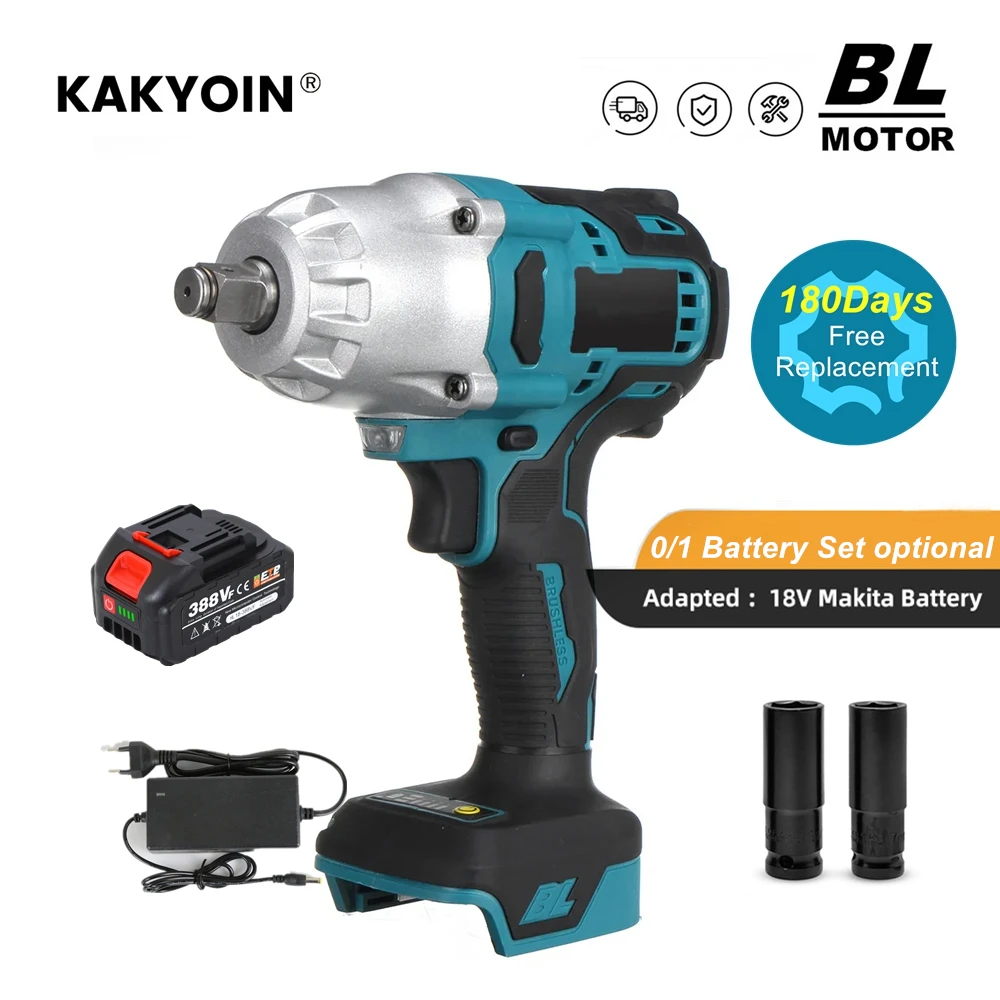 Безщеточный электрический ударный гайковерт с высоким крутящим моментом, 21 в, 1/2 нм, дюйма, электрический гайковерт, торцевые инструменты, приблизительно для батареи Makita 18 в