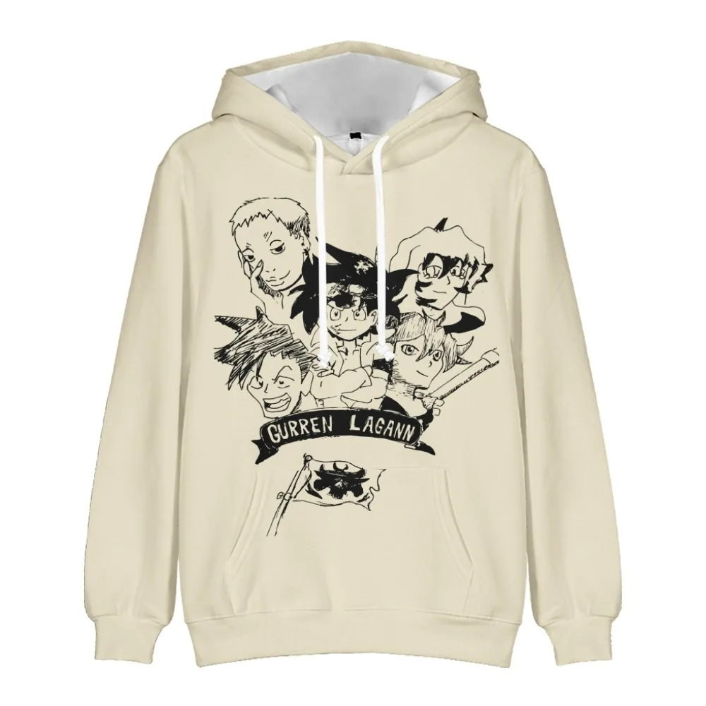 

Толстовка с капюшоном Gurren Lagann в стиле аниме, Свитшот унисекс с длинным рукавом, уличная одежда в стиле Харадзюку 90-х, молодежная одежда