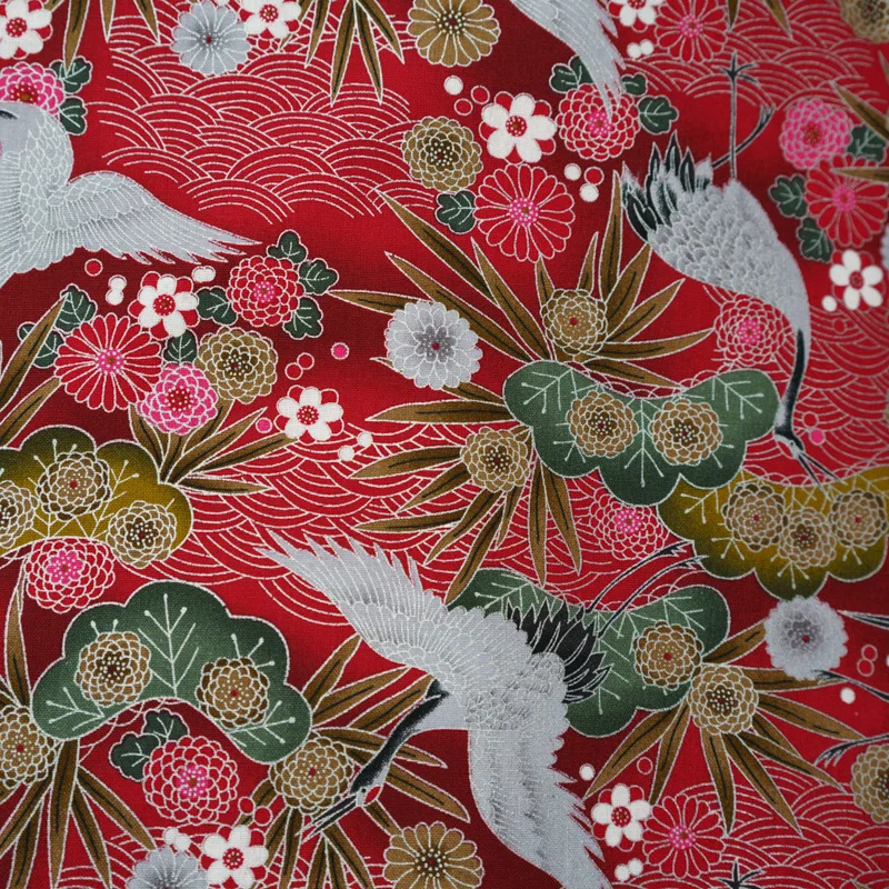 

100*150cm Fairy Crane Pure Cotton Gold Powder Printing Fabric Clothing Packaging Wrap Fabric