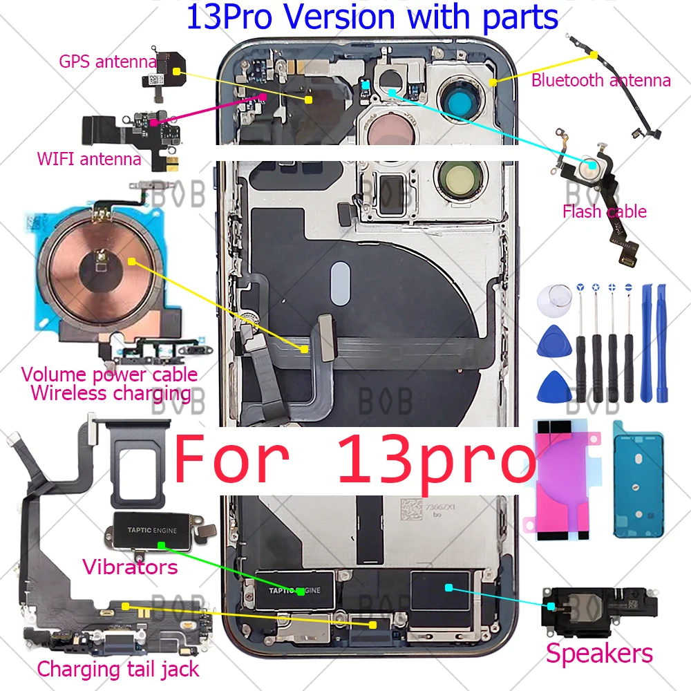 

Rear Door Chassis Back Battery Cover Full Housing with Middle Frame Sim Tray With All Small Parts Flex For iPhone 13p 13pro